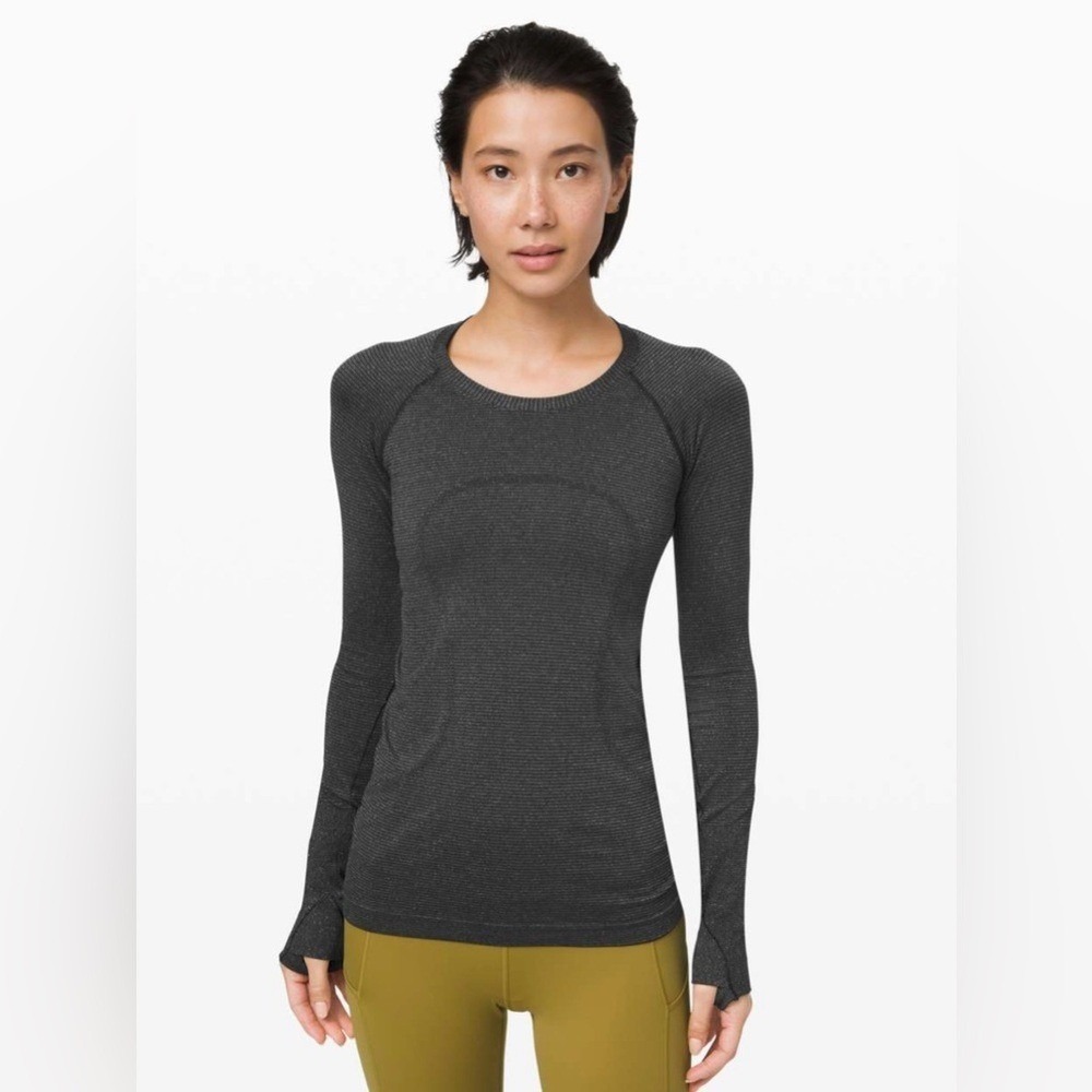 Lululemon Swiftly Speed Long Sleeve Top‎ *Shine Black White Silver 4 Running Gym